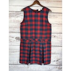 Vintage Flynn O'Hara‎ Schoolgirl Plaid Uniform Dress 14 Jumper Pinafore Blue Red
